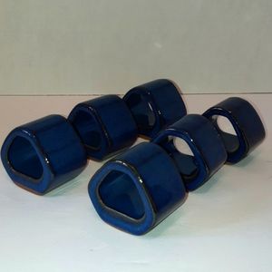 Blue Pottery Napkin Rings x6